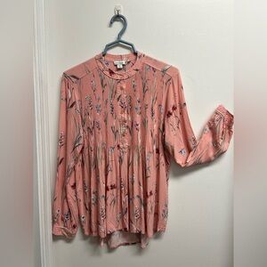 Sundance Pink Mystic Days Pintuck Floral Blouse